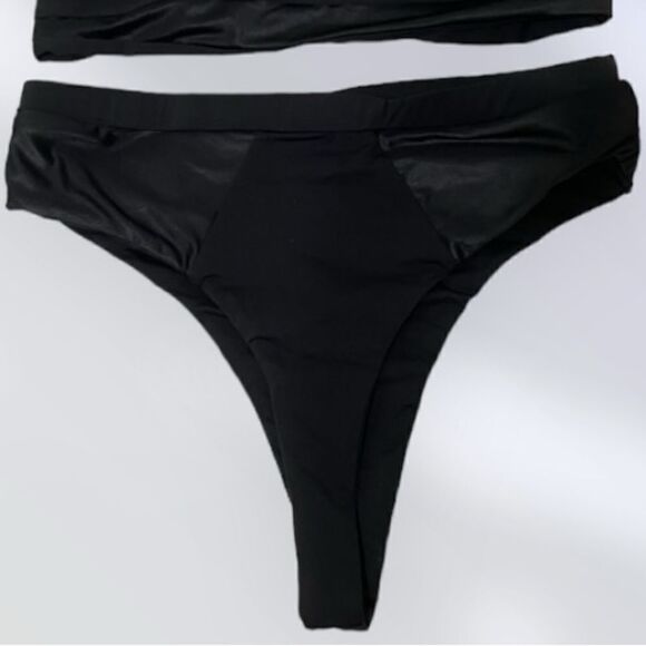 Beach Bunny Bikini Set Brazilian Cut Bottoms Triangle Top Black Size Medium - Picture 8 of 15